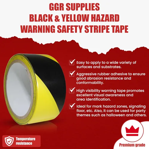 Miniatura 2 de GGR Supplies SST-618C Cinta de seguridad adhesiva de franja de advertencia de peligro negra y amarilla: 2" de ancho x 18 yardas. Negro y amarillo