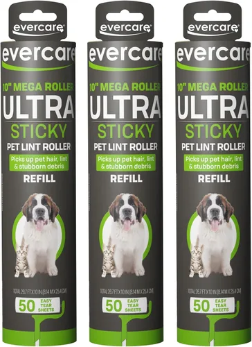 Evercare Paquete de 3 repuestos de rodillo de pelusa multiusos para mascotas, 50 hojas cada uno