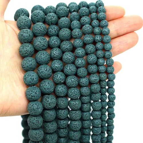 Miniatura 8 de Oameusa Cuentas redondas sueltas de ágata de piedra volcánica de lava azul de 0.236 in para hacer joyas, 1 hebra de 15 pulgadas, 1 hebra por