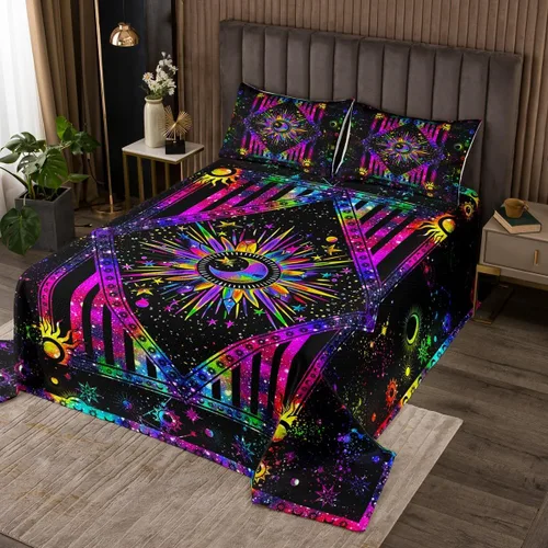 Miniatura 8 de Erosebridal Juego de colcha de teñido anudado arcoíris, juego de ropa de cama bohemio de calavera de la muerte, juego de ropa de cama tamaño King
