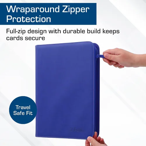 Miniatura 5 de BCW Z-Folio - Álbum LX de 9 bolsillos - Azul Organizador de tarjetas con cremallera segura Carpeta de colección de tarjetas de cuero sintético