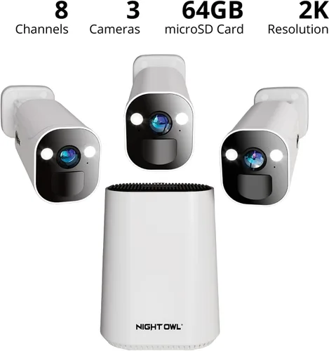 Miniatura 2 de Night Owl Concentrador de seguridad para el hogar de video Wi-Fi de 8 canales con (3) cámaras de foco Wi-Fi 2K HD alimentadas por batería