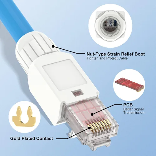 Miniatura 4 de VCELINK Conector RJ45 sin herramientas, enchufe de terminación de campo CAT6, enchufe modular chapado en oro, conector UTP CAT6 sin herramientas