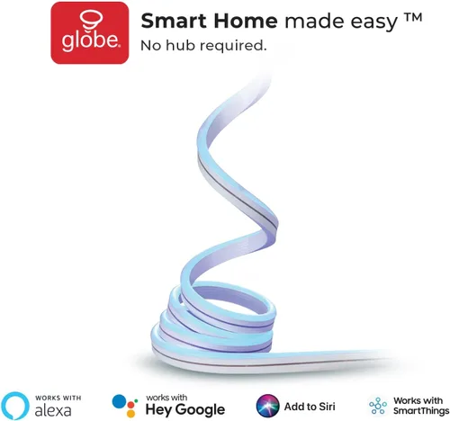 Miniatura 10 de Globe Electric 50273 Wi-Fi Smart Flexigon Multicolor Cambio RGB LED Plug-in Tira de luz de neón para interiores y exteriores, no requiere