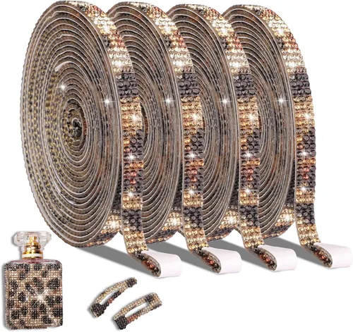 Miniatura 13 de 4 rollos de cinta autoadhesiva con diamantes de imitación y cristal Bling con tiras adhesivas de 2 mm para manualidades, bodas, cumpleaños, fiestas