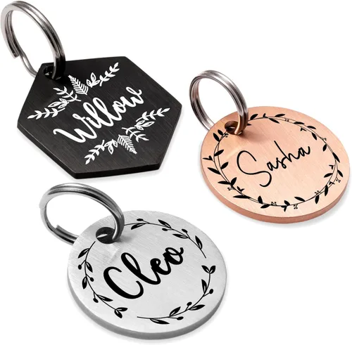 Miniatura 7 de Ultra Joys - Etiquetas de identificación de mascotas de acero inoxidable - Grabado personalizado en la parte delantera y trasera, etiquetas