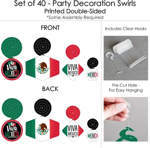 Miniatura 6 de Big Dot of Happiness Viva México - Decoración para colgar en fiestas del Día de la Independencia mexicana - Remolinos de decoración para fiestas