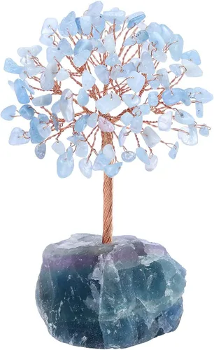 PESOENTH Árbol de cristal de aguamarina, regalo de árbol de la vida para mujeres, mamá, cumpleaños, cristales curativos, árboles de energía