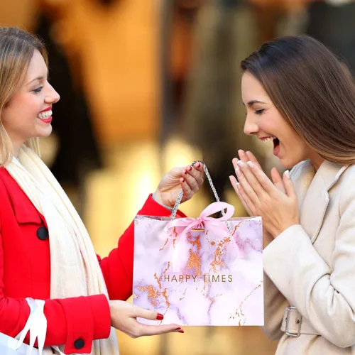 Miniatura 6 de JMANNI Bolsas de regalo, 3 piezas de tamaño mediano con cinta de lazo, bolsa de regalo de papel portátil, patrón de mármol, para cualquier ocasión