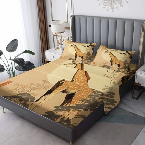 Miniatura 8 de Juego de sábanas de jirafa tamaño individual, sábanas de animales, microfibra suave, bolsillo profundo, sábanas y fundas de almohada estampadas sin