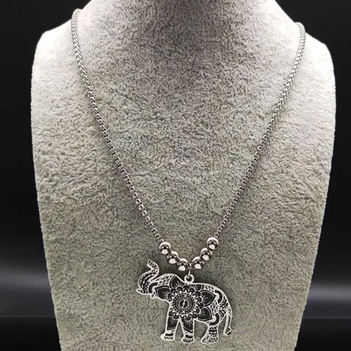 Miniatura 2 de Pulsera de cadena de acero inoxidable con esmalte de elefante de moda 2023 para mujer, color plateado, collar largo de declaración, joyería