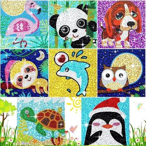 Epakh 8 piezas de arte de diamantes para arte de diamantes, gema de animales, kit de pintura 5D, fácil de pintar por números, decoración de pared