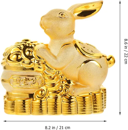 Miniatura 6 de Estatua de conejo de cerámica Feng Shui Estatua de conejo para riqueza 2023 Año Nuevo chino Zodiaco Recuerdo Animales Banco Moneda Conejito Caja