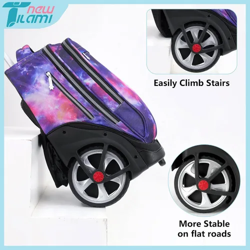 Miniatura 73 de NEW TILAMI Mochila con ruedas de 19 pulgadas con bolsa de almuerzo para niñas y niños, mochila para laptop con ruedas, bolsa de mano duradera