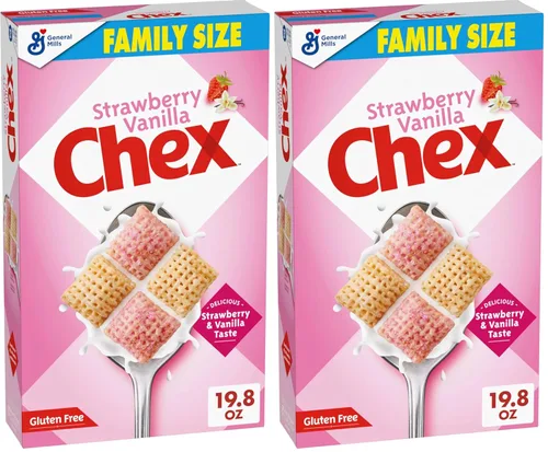 Miniatura 10 de Cereal Chex de Fresa y Vainilla, cereal para el desayuno sin gluten, hecho con grano integral, tamaño familiar, 19.8 onzas