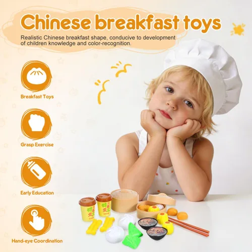 Miniatura 3 de Toyvian Play Food 26pcs Juego de juguete de simulación Bollos de vapor Juguete chino desayuno para niños Juego de cocina Plato de cocina Plato