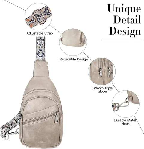 Miniatura 39 de Telena Bolso bandolera para mujer, bolso cruzado para mujer, cangurera de cuero vegano con correa ajustable
