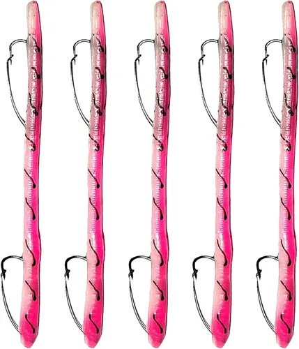 Miniatura 9 de DeLong Lures 6" KILR Worm – Made in USA Weedless Pre-Rigged Soft Plastic Swimbaits, Extra Durable Bass Fishing Lures for Pike and More, 5-Pack