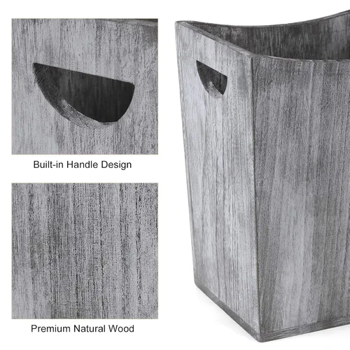 Miniatura 3 de BTY Bote de basura de madera de granja, pequeño contenedor de basura cuadrado para basura, rústico, para el hogar, cocina, oficina, con asa