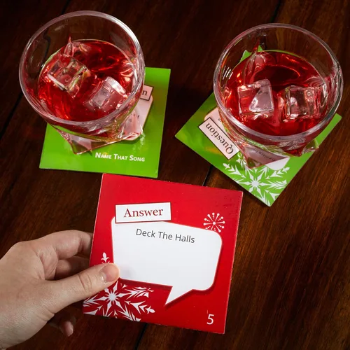 Miniatura 7 de Posavasos temáticos navideños de trivia de Name That Song - Posavasos navideños con temática de Navidad - Juego de 20