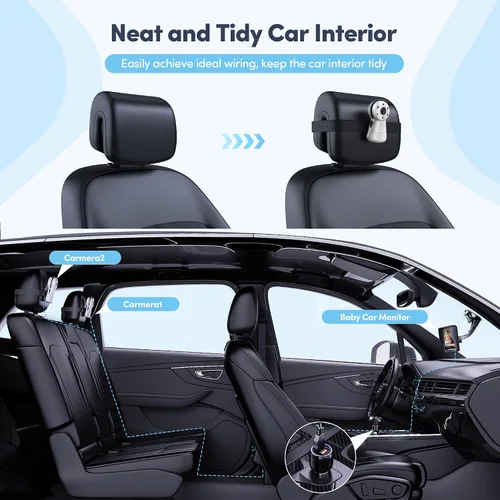 Miniatura 5 de Cámara de Coche para Bebés de 2 Niños con Monitor Dual – Pantalla de 7 Pulgadas con Dos Cámaras de Asiento de Coche Orientadas hacia Atrás, Visión