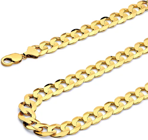 Miniatura 11 de 14k REAL Yellow/Two Tone Gold Bevelled Hollow 11mm, 9mm, 6.5mm, 5mm, 4.5mm, 3.5mm, 2.5mm, 2mm Cuban Curb Chain Necklace/Bracelet with Lobster Claw