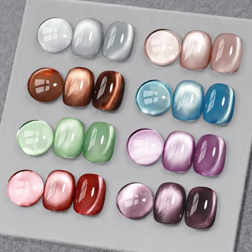 MIZHSE Esmalte de uñas de gel de ojo de gato de 8 colores, juego de esmaltes de gel magnético con purpurina con barra magnética, holográfico Gel de
