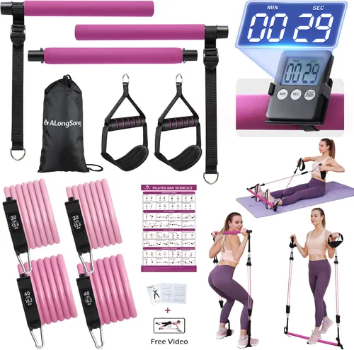 Miniatura 14 de Upgraded Pilates Bar Kit with Resistance Bands Natural Latex for Women & Men, Heavy-Duty Stainless Steel Multifunctional Yoga Pilates Stick for Home