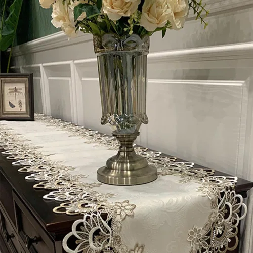 Miniatura 4 de AMZALI Corredores de mesa de macramé para fiesta, 70 pulgadas de encaje floral bordado rectangular bufanda para cómoda decoración de mesa para boda