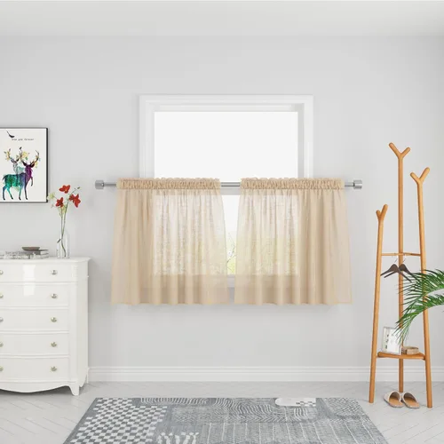 Miniatura 45 de UPOPO Paneles de Cortina Beige Pequeños Cortinas Transparentes de Gasa de 16 Pulgadas de Largo Cortinas de Cocina de Voile con Textura de Lino