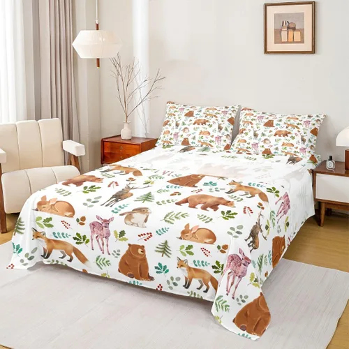 Miniatura 24 de Erosebridal Juego de sábanas de animales de la selva para niñas y niños, juego de sábanas de safari salvaje con diseño de elefante, oso, tigre