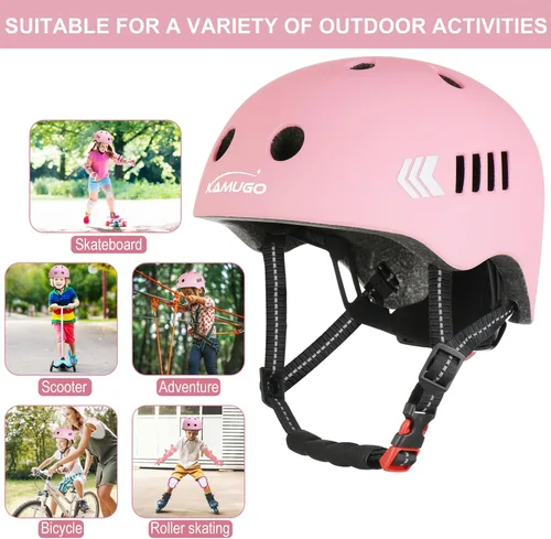 Miniatura 8 de KAMUGO - Juego de cascos de bicicleta para niños, casco ajustable para niños de 2 a 8 años, niños y niñas, con equipo de protección deportiva, Rosa