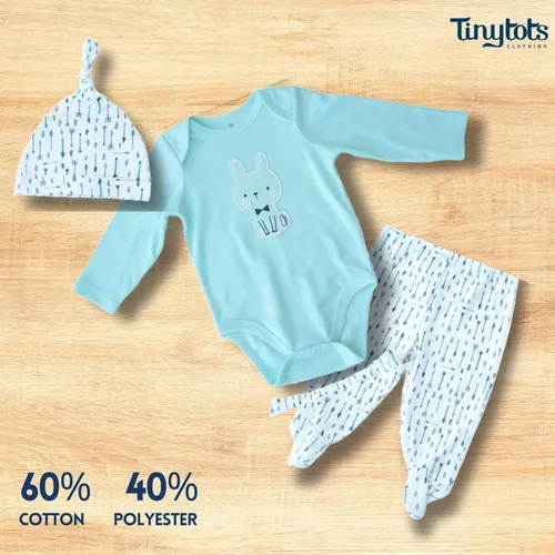 Miniatura 2 de Tiny Tots Conjunto de ropa de bebé de 3 piezas para recién nacido con pantalones + manga larga + gorro Ropa de bebé niño