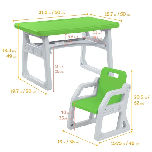 Miniatura 2 de ECR4Kids Escritorio y Silla Plus para Niños, Muebles para Niños, Verde Hierba/Gris Claro, 2 Piezas