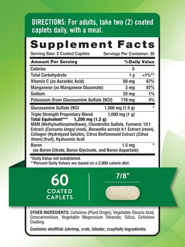 Miniatura 2 de Complejo glucosamina condroitina MSM 60 cápsulas Suplemento de triple fuerza con cúrcuma Suplemento sin OMG y sin gluten por Nature's Truth