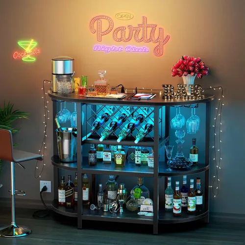 Miniatura 2 de Zarler Carrito de bar con toma de corriente fácil de montar, gabinete de bar LED para el hogar, para licor, 47.3 pulgadas de largo x 15.8 pulgadas