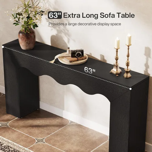 Miniatura 9 de Tribesigns Mesa consola de granja de 63 pulgadas, mesa de sofá de madera detrás del sofá con almacenamiento, estación de sofá de entrada larga