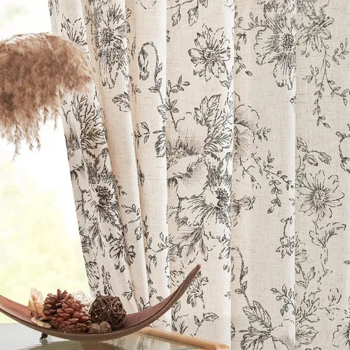 Miniatura 30 de Jinchan Cortinas de Mezcla de Lino con Estampado Floral para Sala de Estar, 84 Pulgadas de Largo, Cortinas con Bolsillo para Varilla y Tab Trasera