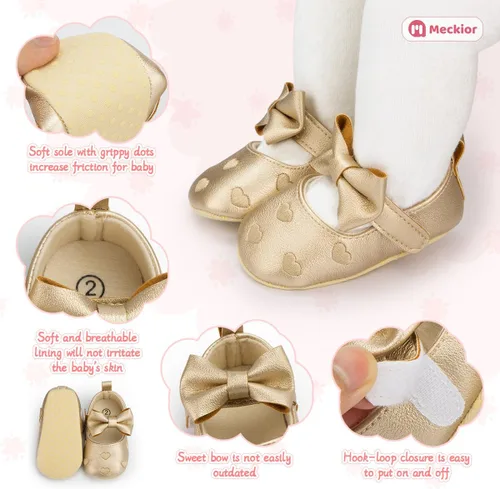 Miniatura 5 de Meckior Zapatos deportivos para bebé y niñas, suela suave, con lazo, princesa, vestido de boda, Mary Jane, planos, para recién nacidos, ligeros