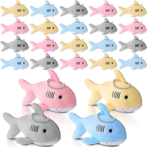 Miniatura 7 de Zubebe 24 llaveros de tiburón de felpa para fiestas, regalos de fiesta de animales pequeños a granel para niños, aula, escuela, baby shower, mar