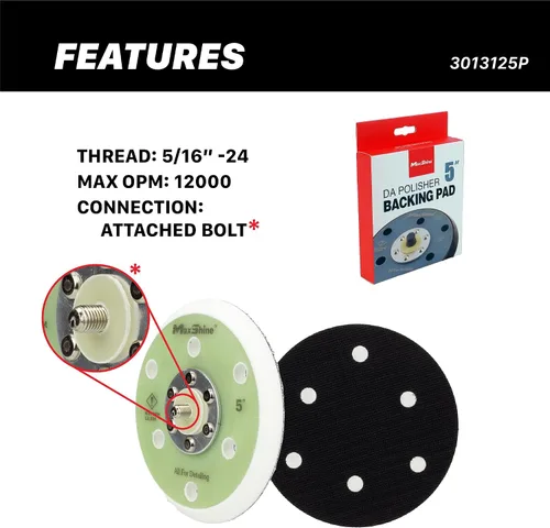Miniatura 3 de Maxshine Placa de respaldo universal de doble acción de gancho y bucle de 5 pulgadas - Se adapta a pulidores DA con rosca de 5/16 pulgadas - Soporta