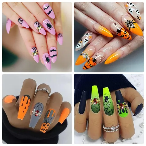 Miniatura 6 de 50 dijes 3D de arañas de Halloween para uñas, diamantes de imitación y gemas de araña dorados y plateados para mujer, decoraciones de Halloween