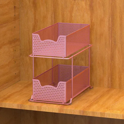 Miniatura 5 de Simple Houseware - Cajón organizador de cesta deslizante de 2 niveles, rosa