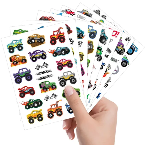 Miniatura 5 de 150 tatuajes temporales precortados de Monster Truck Race Car para niños Recuerdos de fiesta de cumpleaños temáticos súper lindos, suministros