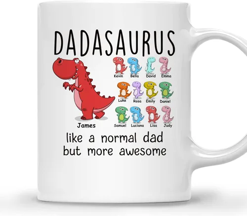 Miniatura 14 de Gossby DADASAURUS - Taza de café personalizada para papá, regalo personalizado para papá de un niño, hija, hijo, esposa con nombres, divertido día 2
