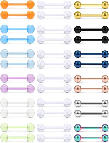 Miniatura 7 de Ruifan - Piercing para el pezón o la lengua de acrílico flexible que brilla en la oscuridad, de 0.49 oz y 0.630 pulgadas