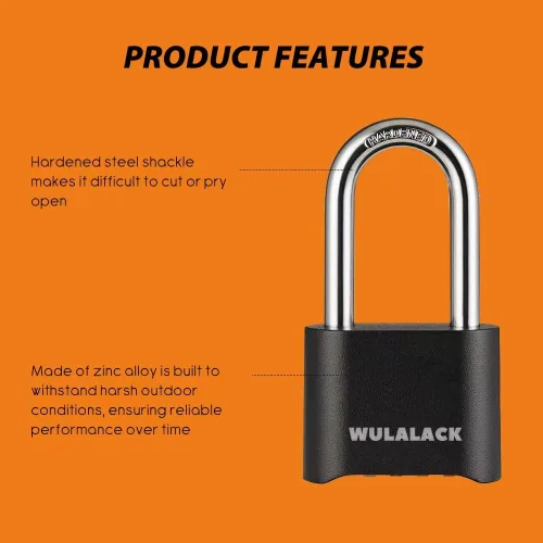 Miniatura 3 de WULALACK - Candado de combinación para exteriores, candados resistentes a la intemperie con código, combinación de candado reajustable