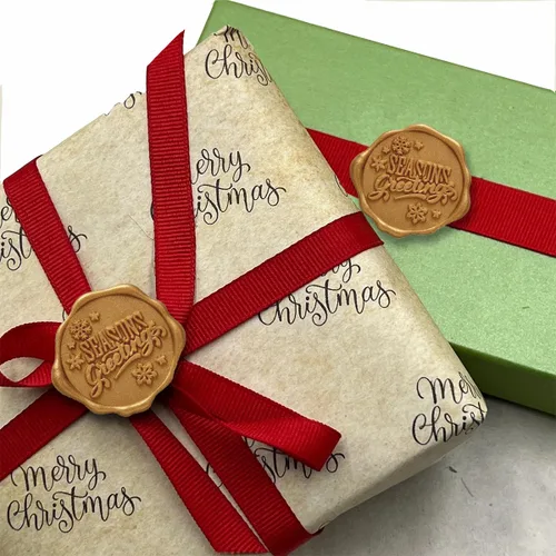 Miniatura 2 de Season's Greetings - Calcomanías adhesivas de Navidad, 25 unidades, prefabricadas con cera de sellado real (oro clásico)