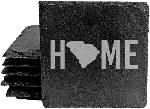 Miniatura 44 de Rustic Slate Coasters Set of 6, Round 4" with South Carolina 'Home Sweet Home' Design, for Holidays, Birthdays, Housewarming, She-Shed, Man Cave