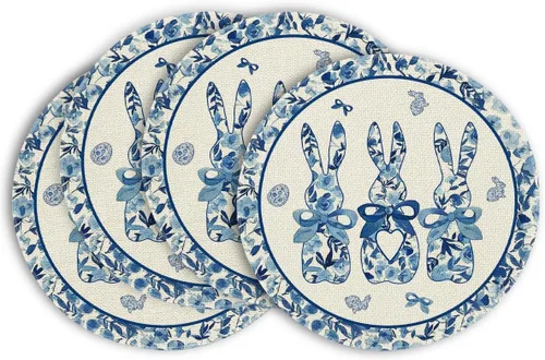 Miniatura 11 de Artoid Mode Juego de 4 manteles individuales de porcelana con diseño de conejo, Pascua, 12 x 18 pulgadas, para decoración de exteriores, hogar